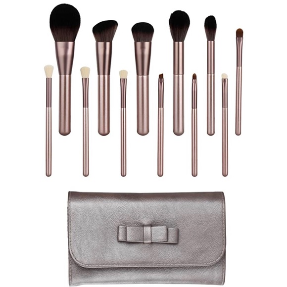 Other - New! 12 Pcs Makeup Brush Set with Faux Leather Case Bag Premium Synthetic Set